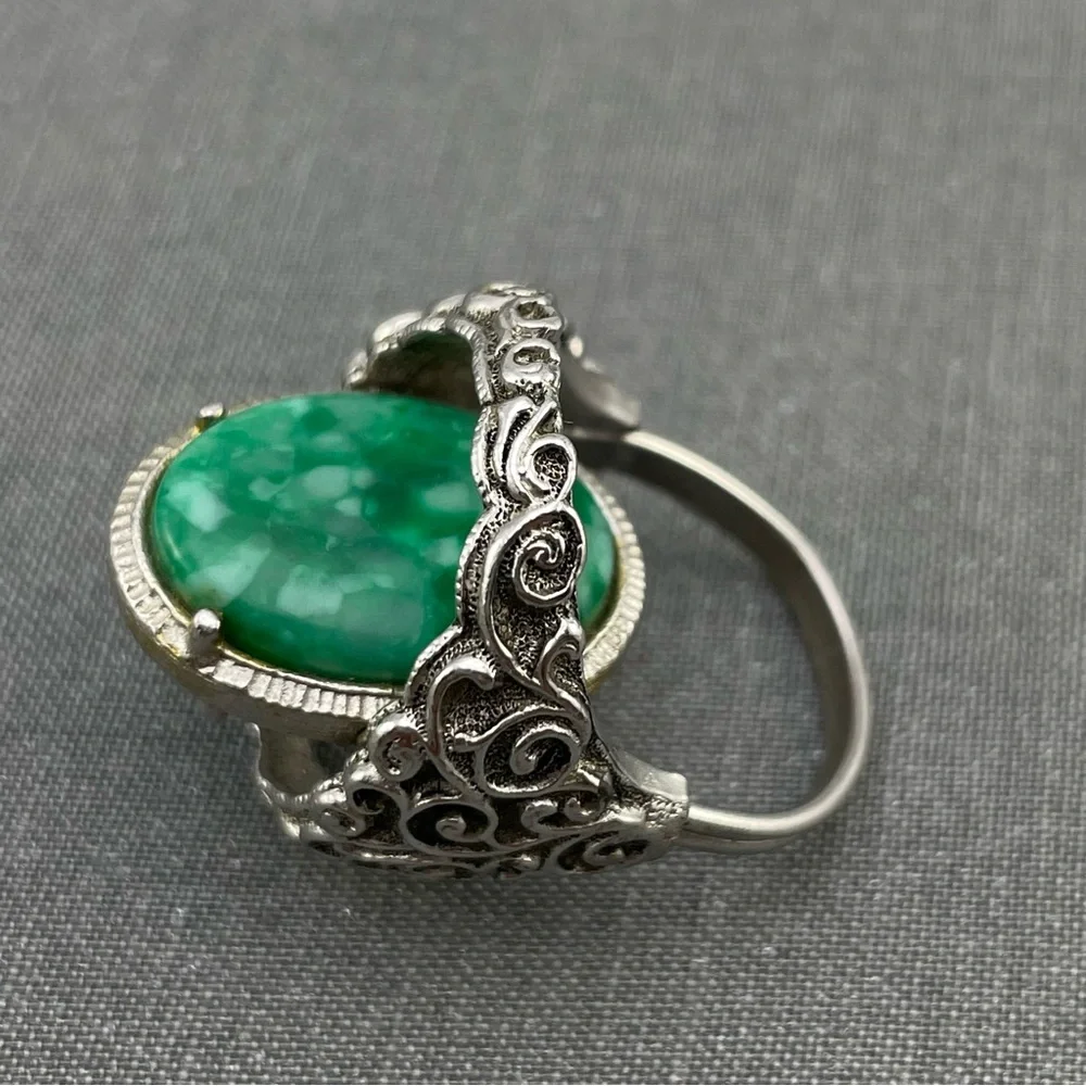 Vintage Sarah Coventry Reversible Peking Glass & Intaglio Cameo Hematite Ring 8